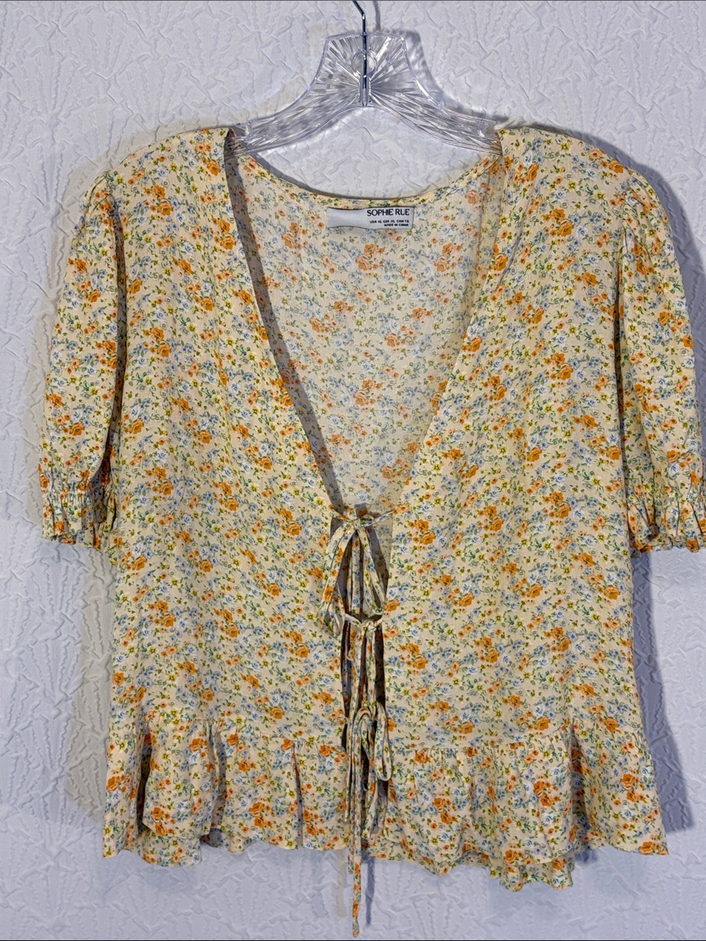 Sophie Rue Yellow Floral Tie-Front Ruffle Blouse